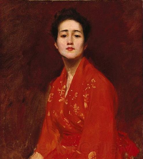 William Merritt Chase Study of a Girl in Japanese Dress Norge oil painting art